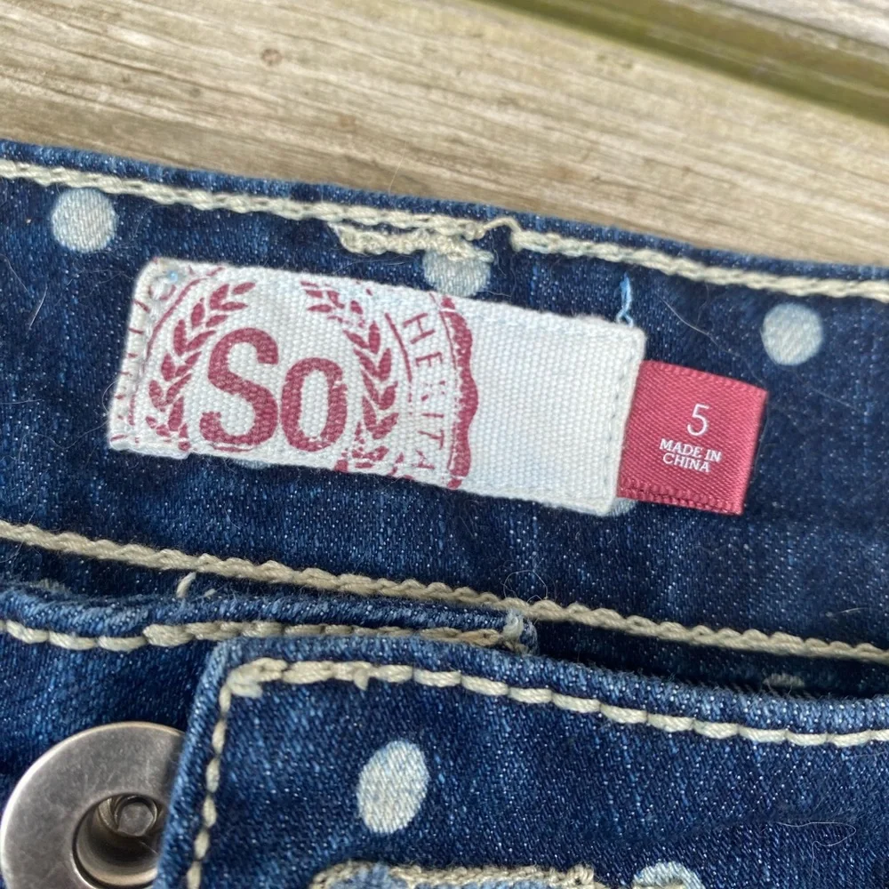 Dark Blue Denim White Polka Dot SO Juniors Jean Shorts - Picture 5 of 5